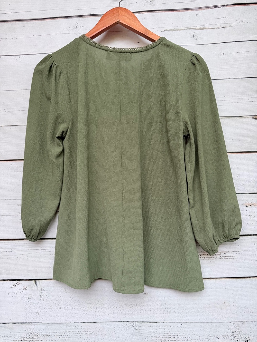 Blue Rain Olive Lace-Yoke Tie Front Peasant Top - Picture 5 of 5